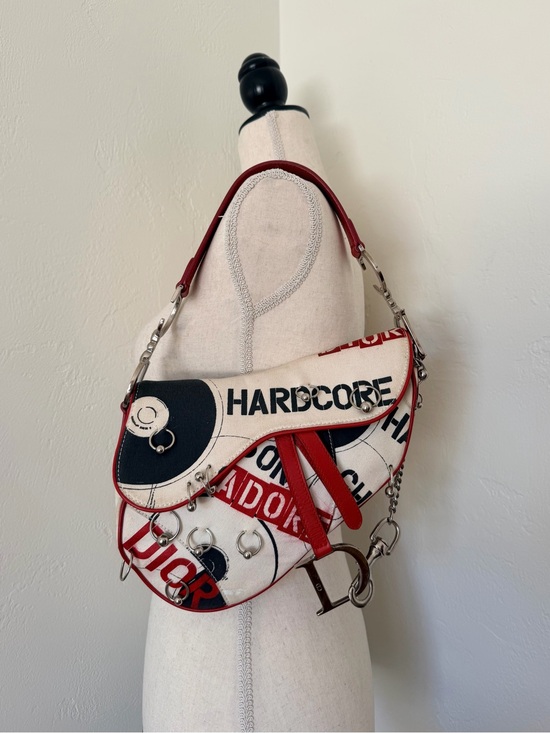 Dior Handbags - Christian Dior and John Galliano White Hardcore Pierced Canvas Saddle Bag